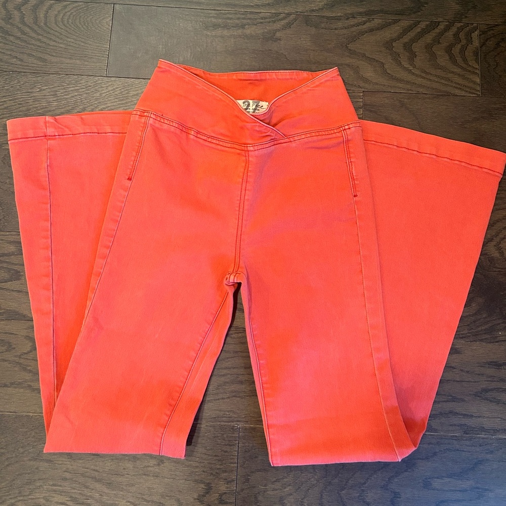 Free People Red Wide-Leg Jeans